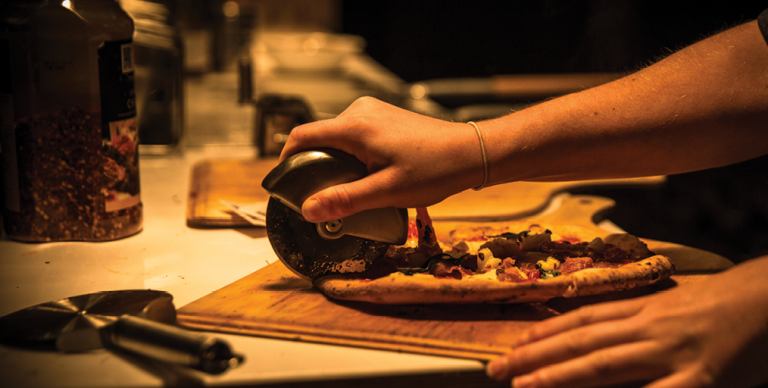 Pizza; the action.